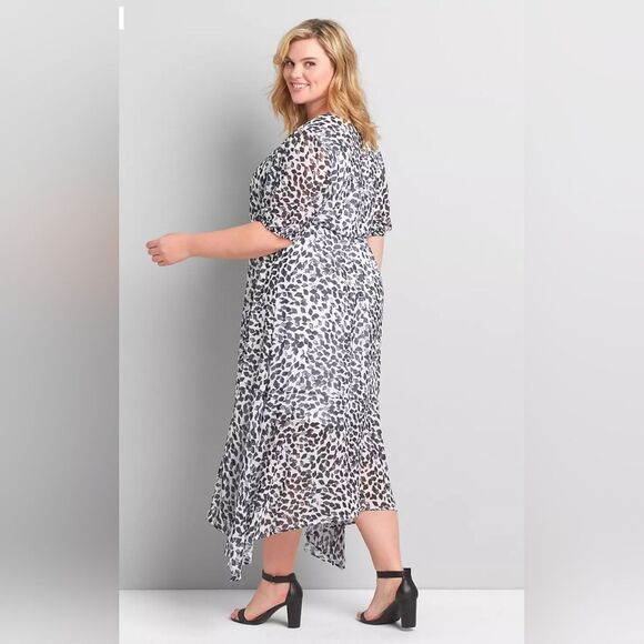 Lane Bryant White Black Diamond Leopard Print Maxi Dress Brushstroke Wrap Sz 24 - Picture 2 of 10